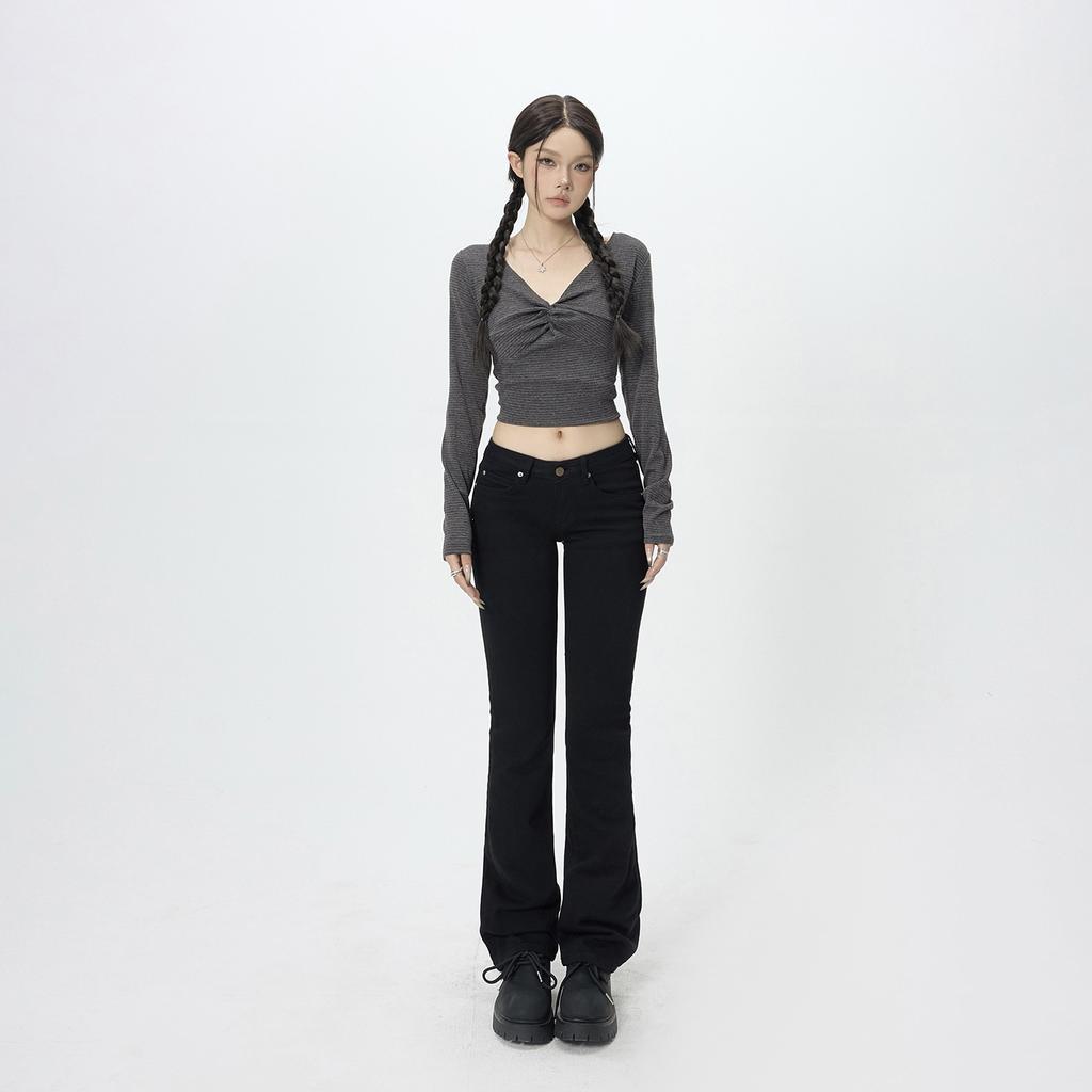 Autumn American retro low-rise flared pants slim-fitting and elastic all-match autumn and winter jeans women's new