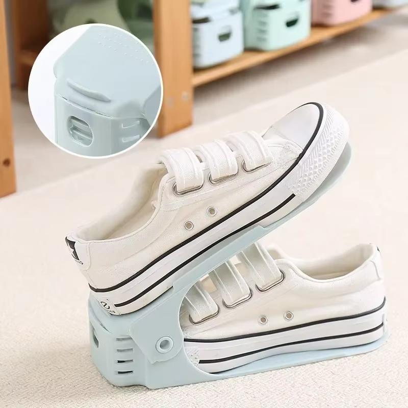 10pc Adjustable Double-layer Shoe Rack, Thickened And Space Saving Shoe Storage Rack, Flat Bottomed High Heel Storage Shoe Rack