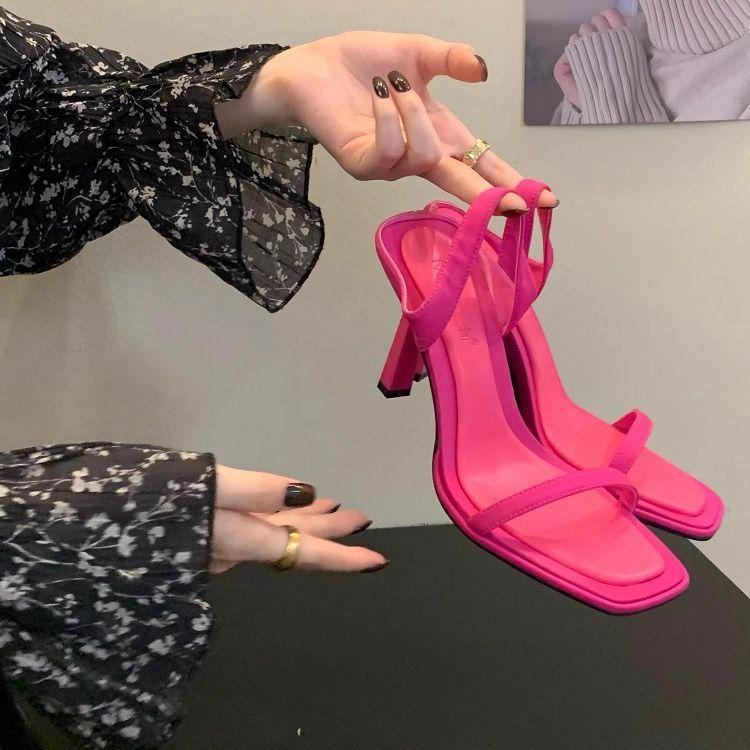 2025 summer Internet celebrity new with skirt high heels sandals women wear silver black word with stiletto sandals