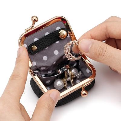 Square Kiss Lock Coin Purse Solid Color Small Item Bag Wallet Leather Jewelry Bag  Ring