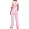 Women's 2 Piece Outfit Short Sleeve T-Shirt Wide Leg Pants Casual Tracksuit 