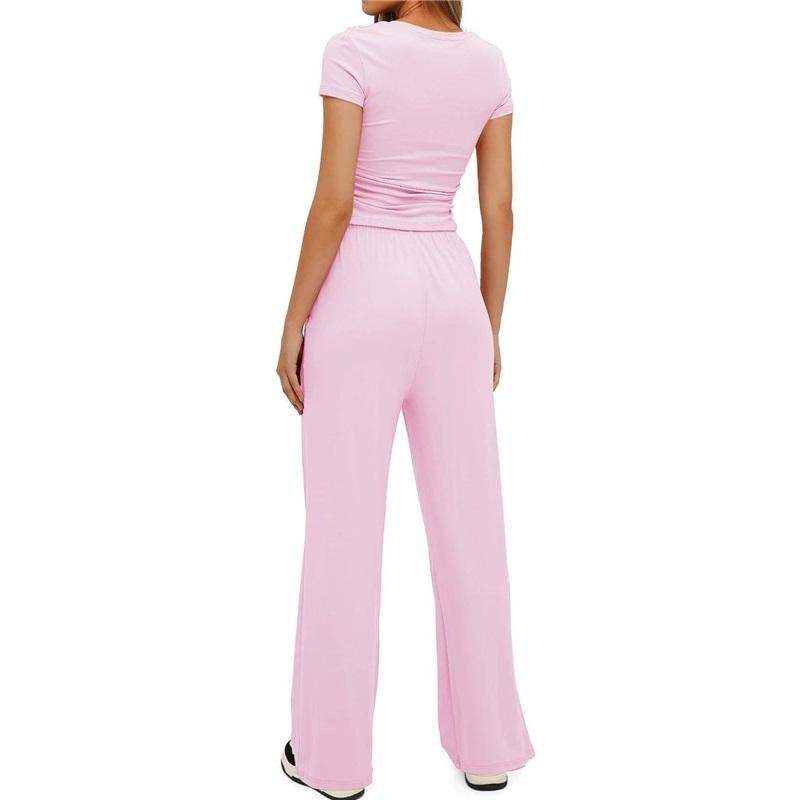 Women's 2 Piece Outfit Short Sleeve T-Shirt Wide Leg Pants Casual Tracksuit