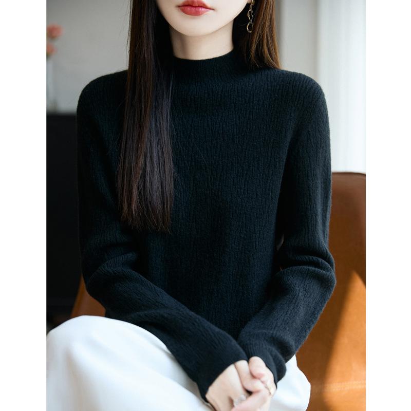 Half Turtleneck Knitted Sweater for Women In Autumn and Winter Solid Color Paired with Long-sleeved Pullover Top