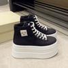 Mode 7,5cm Mode High-Top Canvas Schuhe Atmungsaktive Damen Super High Heel Sneakers Plateau Schuhe Damen Sommer Herbst Damenschuhe