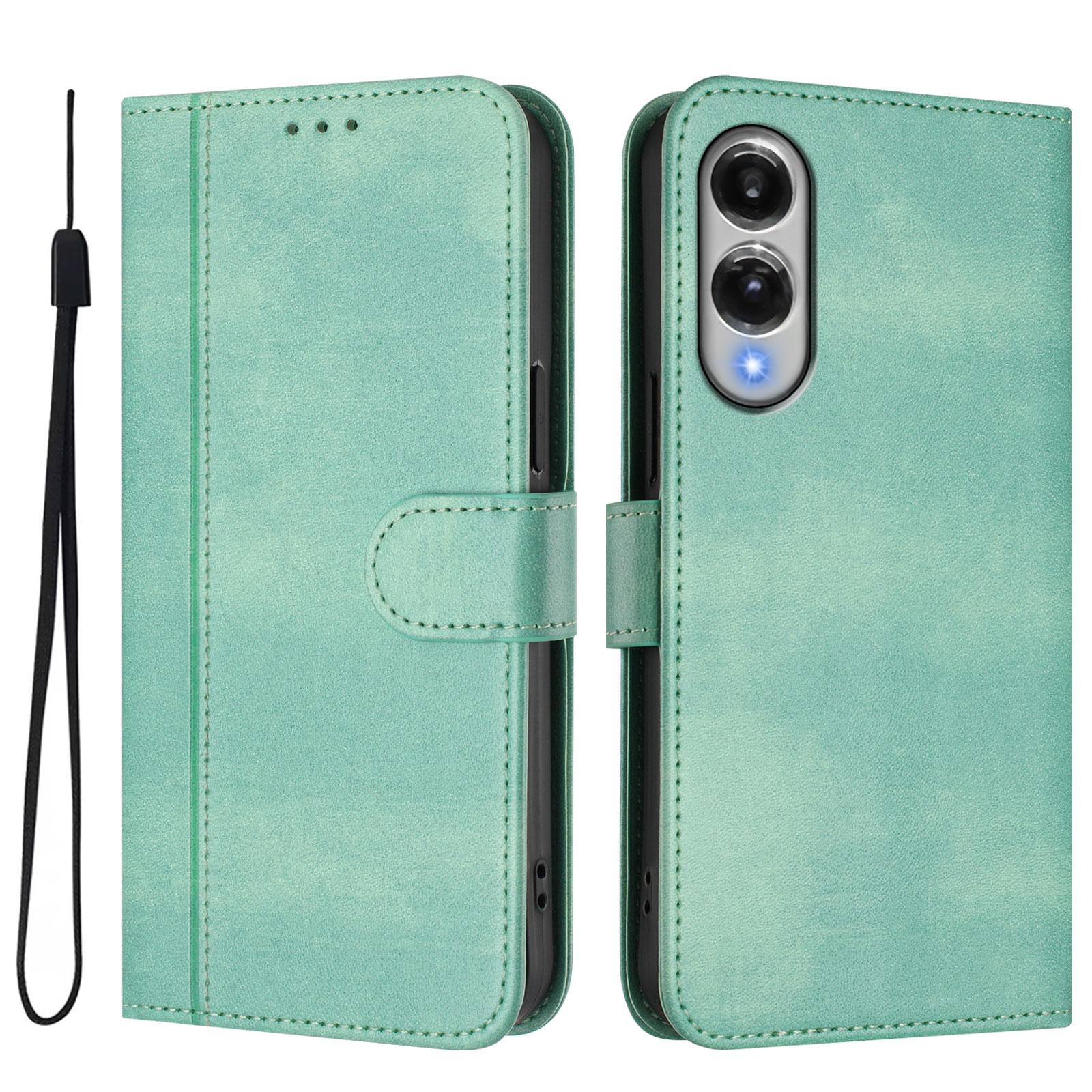 

For Samsung Galaxy S25 Edge Cases Wallet Stand Retro Texture Leather Phone Cover with Lanyard Mint Green