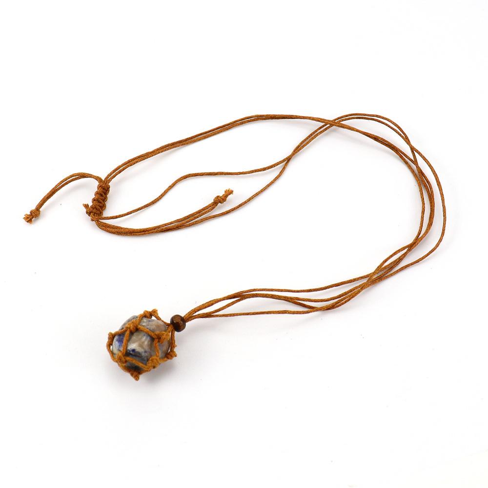 Hand-Woven Natural Stone Crystal Rough Stone Mesh Pocket Adjustable Necklace Pendant N707