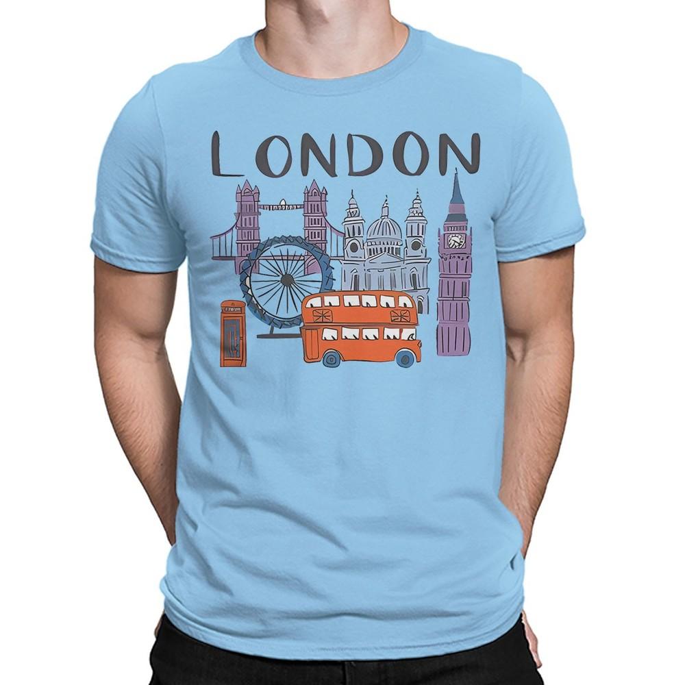 London Landmarks TShirt Famous British Icons Souvenir Cartoon Bus Tower T4901