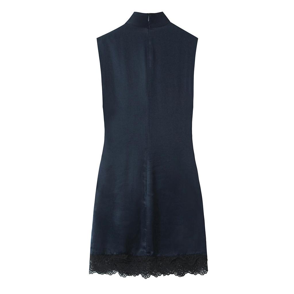 European-American Women's Fashion Lace Patchwork Silk Satin Mini Dress
