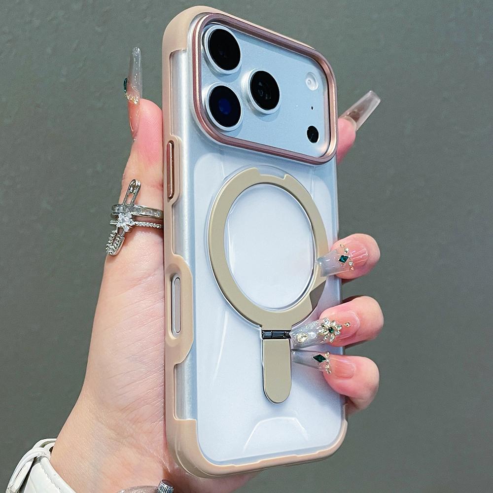 Luxury Folding Holder Magnetic Charging Phone Case for Iphone 17 16 15 Pro Max Titanium Gray Magsafe Shockproof Hard Back Cover