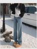 Women's High-Waist Wide-Leg Jeans with Velvet Lining - Autumn/Winter Slim Fit, Thick, and Warm Straight Trousers