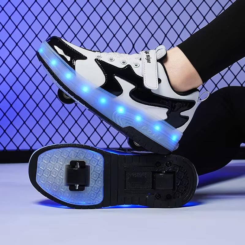 Children's 2-wheel Roller Skate Shoes Fashion Girls' Shoes With LED Retractable Child Dual-Purpose Casual Sneakers With Wheels