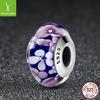 S925 Sterling Silver Pink Floral Lampwork Beads for DIY Bracelets