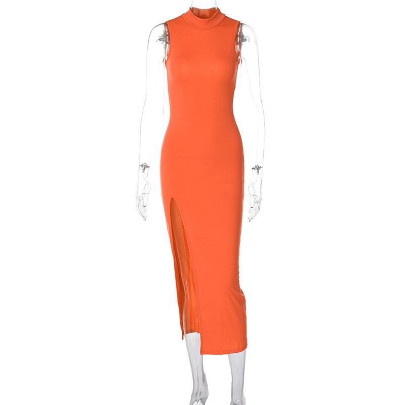Fashionable Women's Slim Fit Long Dress Sleeveless Round Neck Split Knee Length Cross-Border Elegant Gown Empire Waist