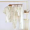 Women's Three-Piece Pure Cotton Gauze Pajama Set - Short Sleeve and Long Pants