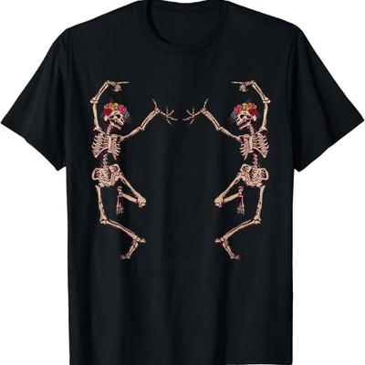 Squelette Dansant Roses Rouges Squelette Halloween T-Shirt