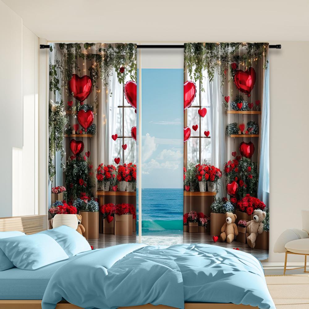 

2 pcs versatile polyester transparent curtains for home decoration Valentine S Day1 for use in bedrooms and living rooms 100*130 HOOK 1pcs