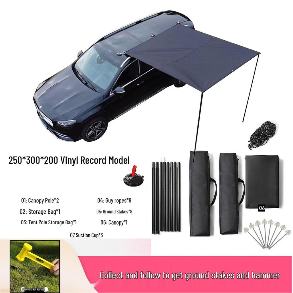 Car Roof Tent & Sunshade: Rear Side Awning, Black Glue, Rainproof & UV Protection for Camping