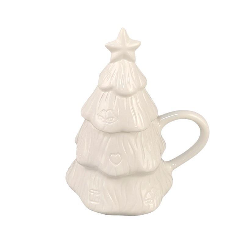 Christmas Creative Limited Christmas Tree American Ceramic Cup with Lid Pure White Mug Coffee Cup Couple