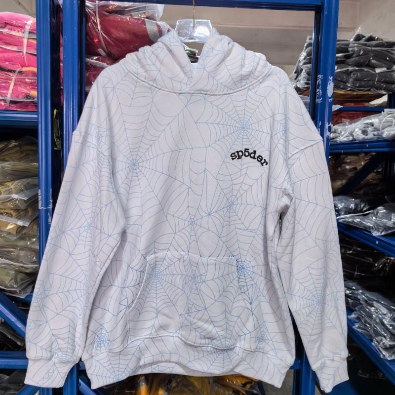 Mens Oversized Hooded Sweatshirt With Spiderweb Foam Print Cotton Fleece-Lined