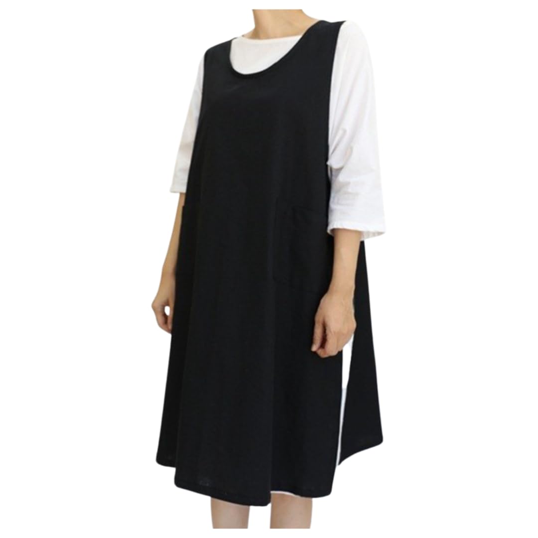 

Фартук Uccellino большого размера для работы по дому, ухода за детьми и медсестринского дела, длинный, с карманами, свободного кроя, большого размера (черный)