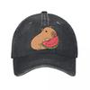 Capybara Eating Watermelon Vinyl Sticker New Vintage Washed Cotton Baseball Cap Parent Kids Sun Hats