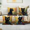 Artistic Black Cat - Floral Oil - Painting Pillow CoversLiving Room Sofa Cushion Cover, Soft and Comfortable, Room Decoration