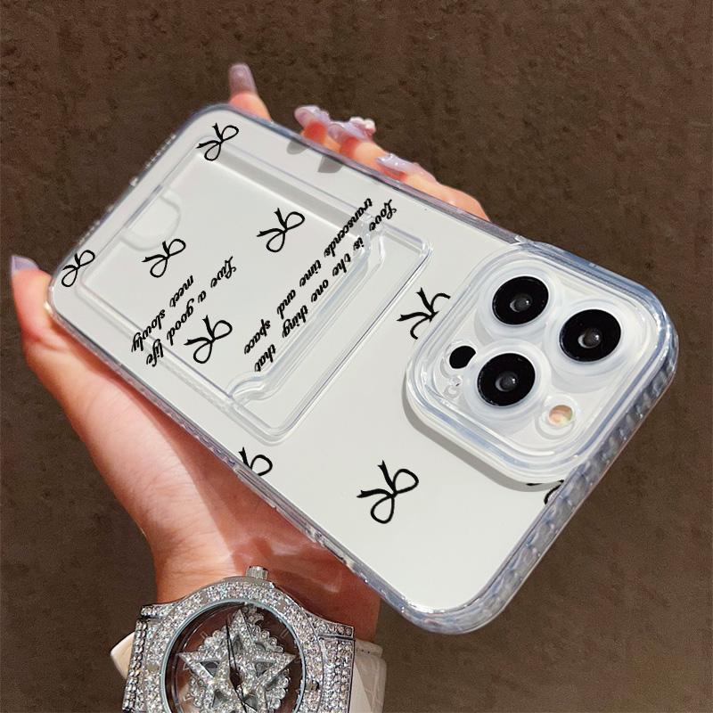 Card Slot Holder Silicone Wallet Pocket Case For iPhone 14 16 17 Xiaomi Redmi Note 13 Vivo V27E V27 Samsung S23 S24 S25 Ultra Cover Clear Phone Bumper