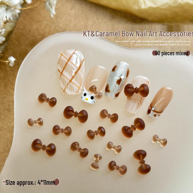 

Maillard Frosted Nail Art: Autumn/Winter KT Bow & Caramel Coffee Diamond Accessories