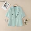 ZANZEA Women Casual Turn Down Collar Loose 3/4 Sleeve Thin Cardigan Blazer