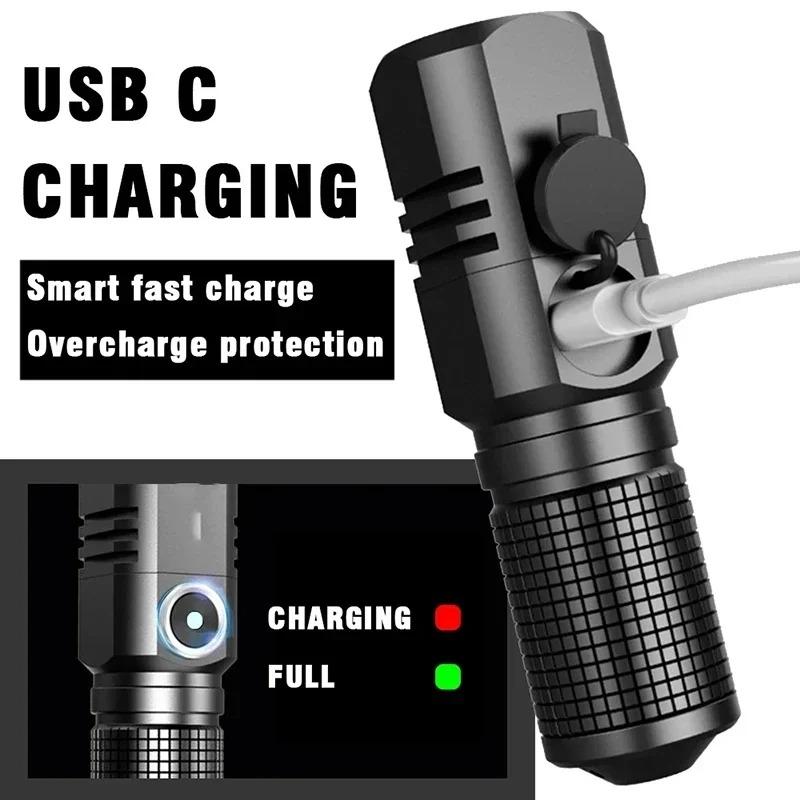 Mini Lanternă LED Super Luminoasă Reîncărcabilă prin USB Tip-C Zoom Lanternă de Pescuit Puternică 3 Moduri de Iluminare Lampă de Camping