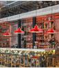 Vintage Hong Kong Industrial Red Hot Pot & BBQ Restaurant with Nostalgic Green Chandelier