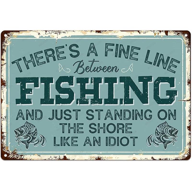 Funny Fishing Signs Life Is Better At The Lake Vintage Metal Fish Painting Art Printing Poster Wall Decor for Home Kitchen Bar Cafe Pub 12x8 Inch