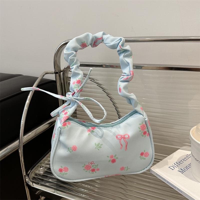 Floral Canvas Drawstring Hobo Bag with Bow