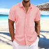 New Men's Linen Striped Jacquard Casual Loose Short-sleeved Shirt