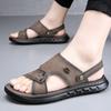 New Summer Genuine Leather Men Sandals Black Khaki Outdoor Casual Sandals Cowhide Beach Shoes Two Uses Men's Sandals Slippers
