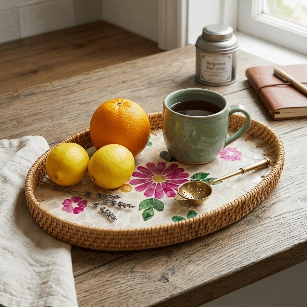 3Pcs Plant Fiber Serving Tray Woven Texture Breathable Structure Decorative Snack Tray Flat Tray Sturdy Fruit Tray Tea-Time Use