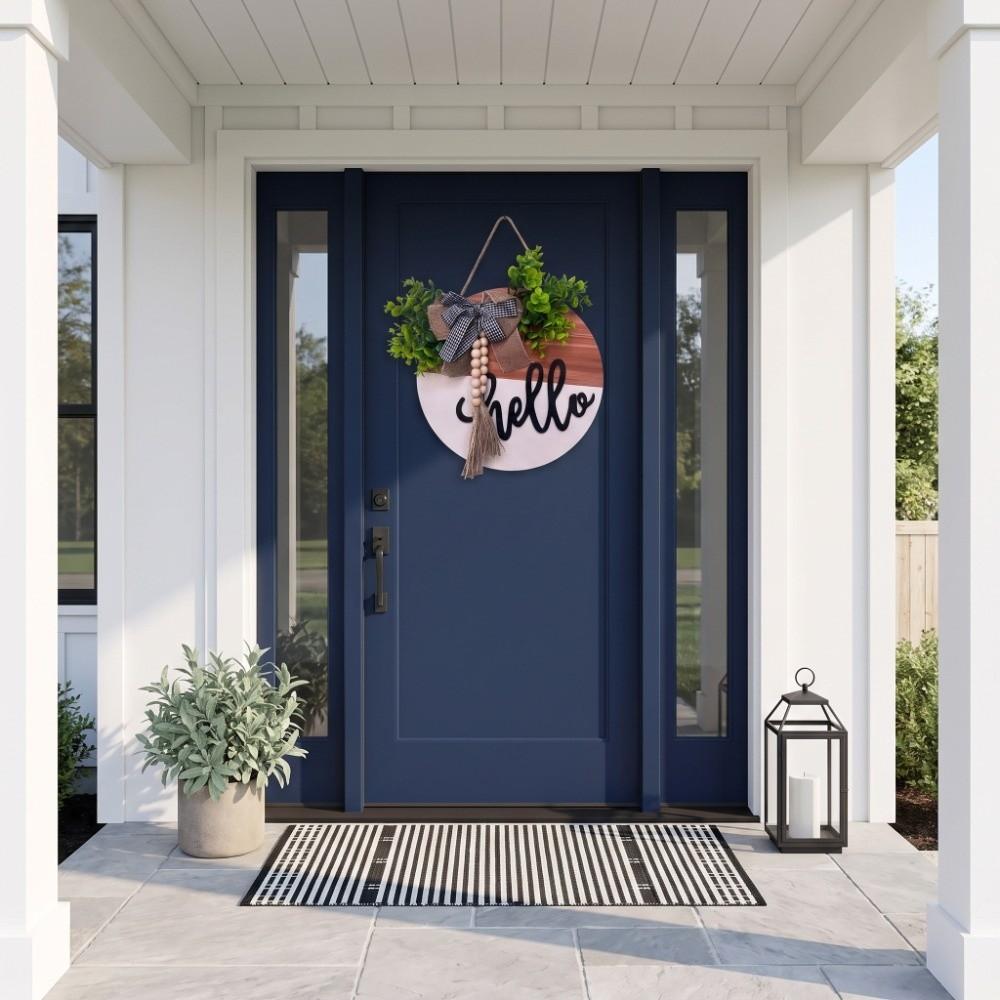 Bowknot Wooden Welcome Sign Artificial Flower Plant Wall Art Door Wreath  Wall Decor