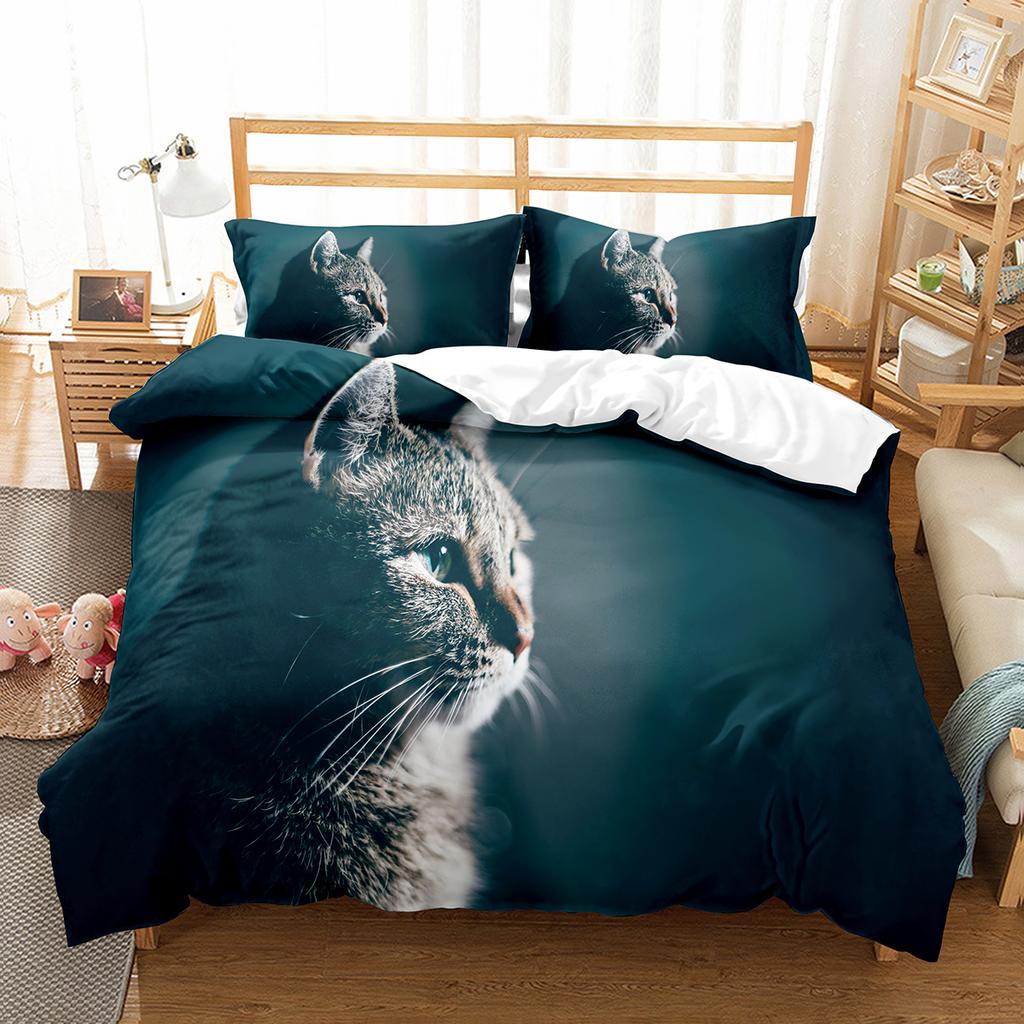 Kočičí povlečení na přikrývku Sada Vzor domácích koček Jednolůžková ložní souprava Roztomilé kotě Pro chlapce Polyester Záhadná Roztomilá kočka King Size Povlak na přikrývku