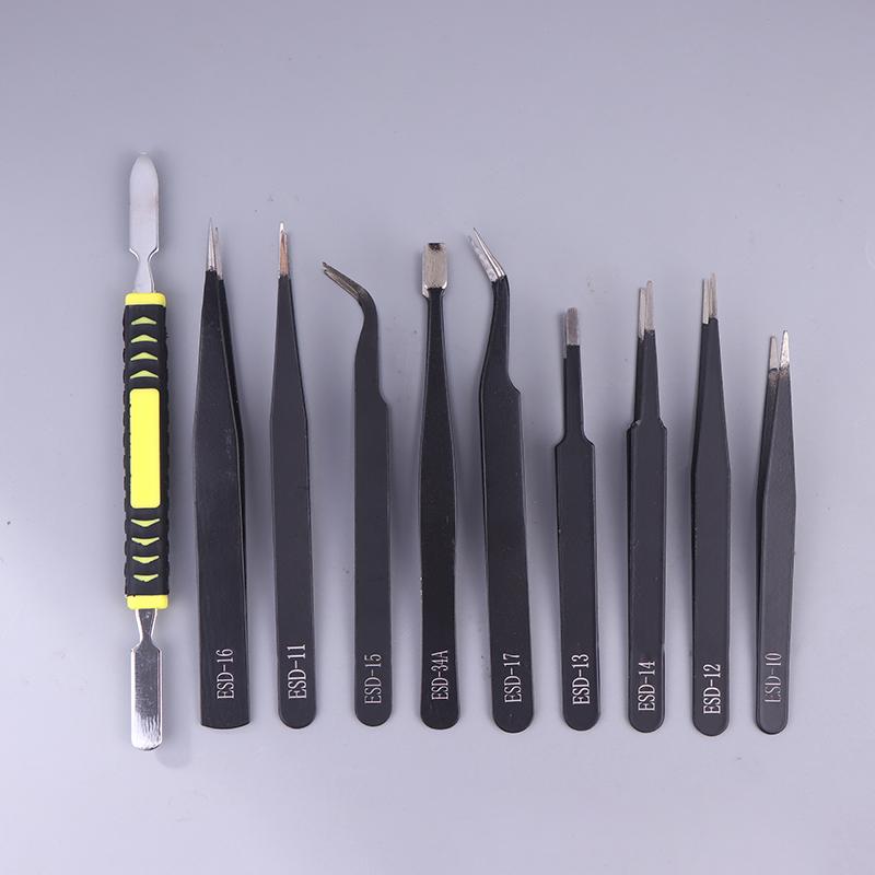 9Pcs Stainless Steel Anti Static Tweezers Set Precision Electronic Repair Tools For Maintenance Precision Tips