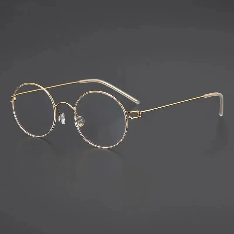 

Small Round Screwless Glasses Frame Denmark Brand Men Women Ultralight Colorful Eyeglasses Air Rim Blue Frames Spectacle Eyewear золотистий