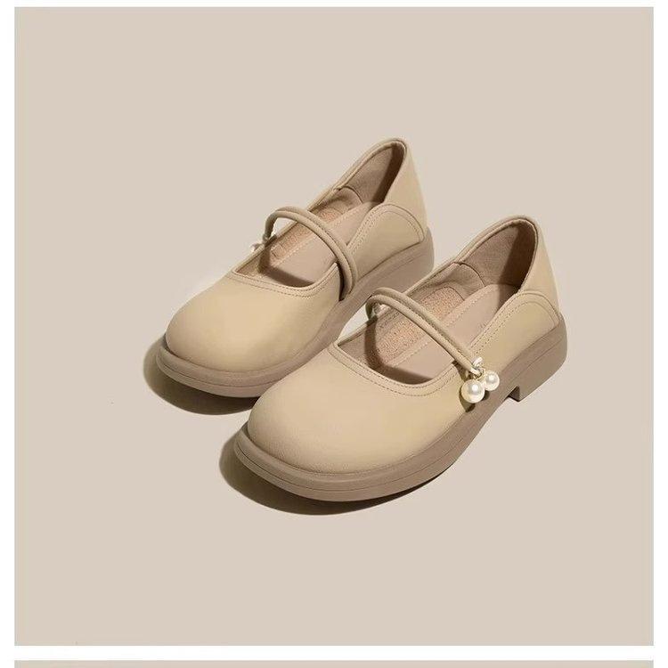 Neue Mary Jane kleine Lederschuhe mit weicher Sohle Herbst Französischer Abendwind Einzelne Schuhe Perlen Fee Sanfte Schuhe