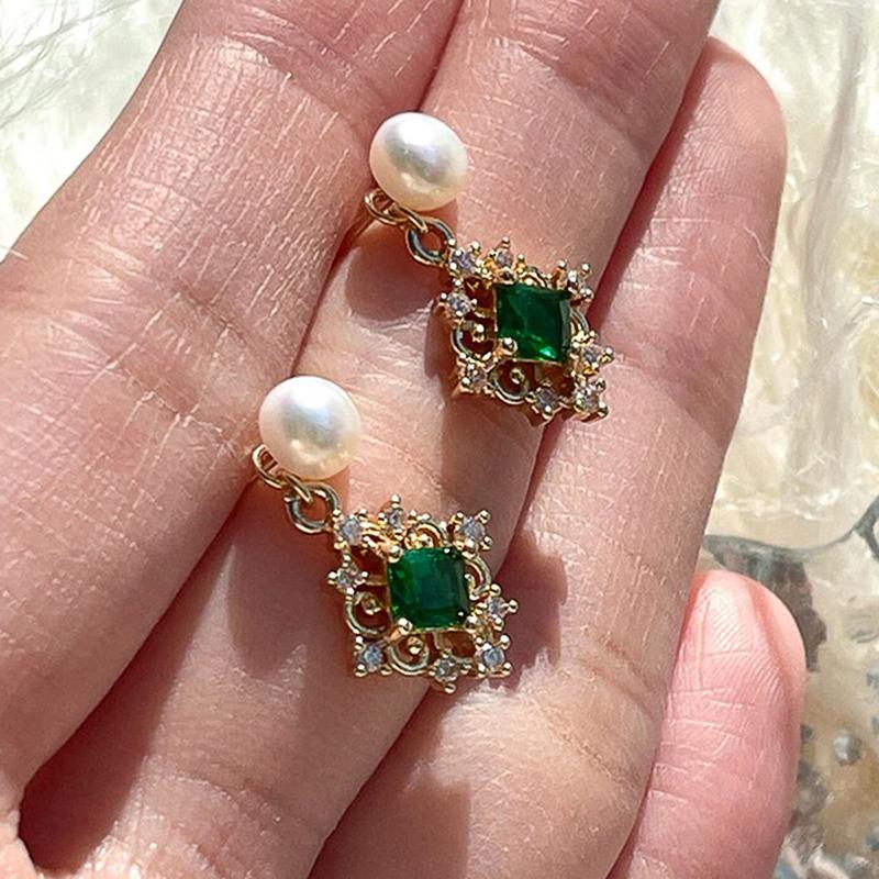 

Изысканные серьги-подвески Huitan Green Cubic Zirconia для женщин, съемные серьги с имитацией жемчуга, два способа ношения, креативные украшения