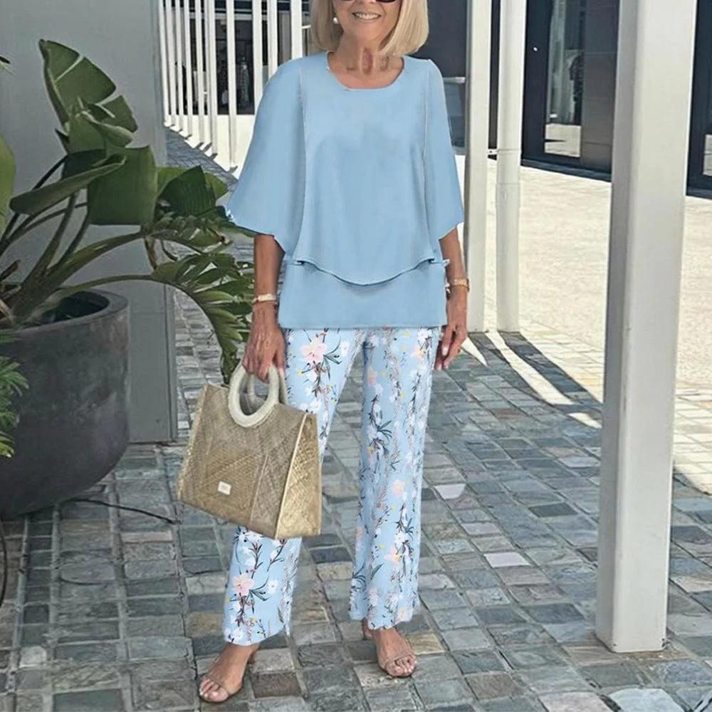 Women's Fashion Casual Loose Solid-color Cotton and Linen Two-piece Set