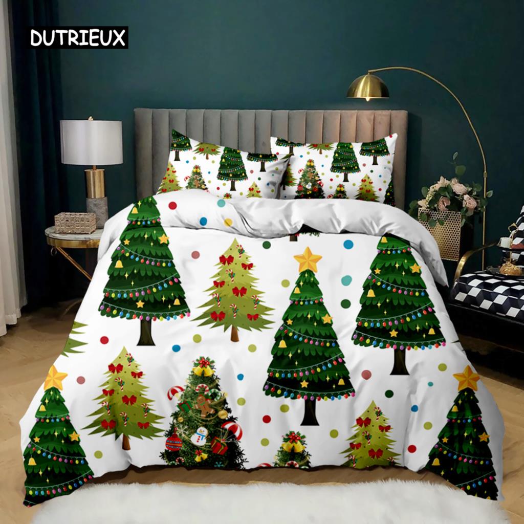 Set husă de plapumă de Crăciun Set de lenjerie de pat imprimat cu Moș Crăciun și reni Crăciun Fericit Crăciun Set de plapumă din poliester Lenjerie de pat moale