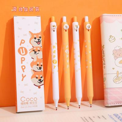 4pcs Puppy Dog Gel Pens Set Coco Button Click Type 0.42mm Ballpoint Quick Dry Black Color Ink School Office
