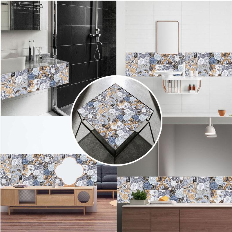 10 PCS PVC Tile Sticker Set Self Adhesive Removable Tile Waterproof Kitchen Bathroom Furniture Stairs Home Decor