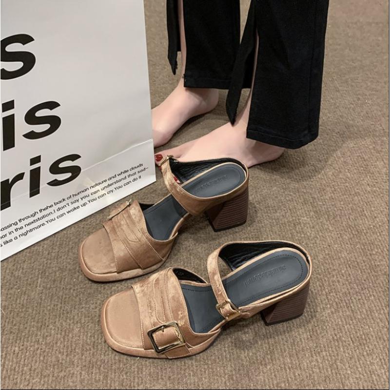 

Fashion Women Slippers Sandals Square Toe Shoes Summer 2025 New Dress Elegant Open Toe Pumps Woman Trend Flip Flops 35 коричневий