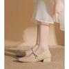 Super soft!! Leather French low heel square head nude Mary Jane shoes cheongsam single shoes work leather shoes commuter women's shoes