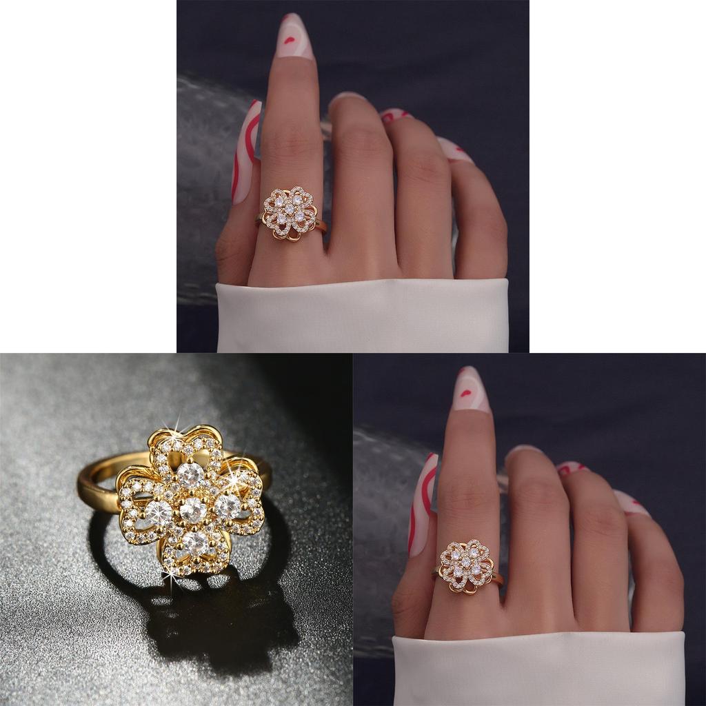 Blütenblatt Kupfer Schmuck Damen Drehbarer Ring Mit Galvanisierter Oberfläche Für Modeaccessoires