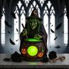 Accesorio de Decoración para Dormitorio Lámpara de Caldero de Bruja de Halloween con Brillo Verde Misterioso Luz LED para Paisaje Adorno Único Grabado Olla de Pociones Espeluznante para Sala de Estar